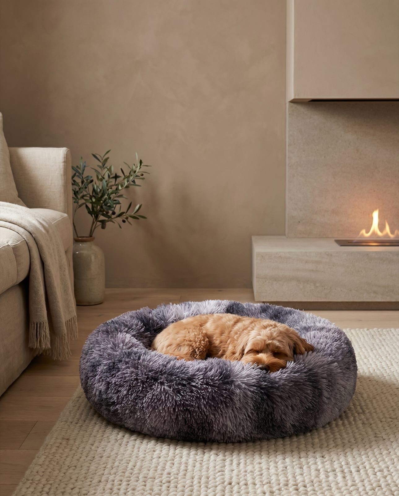 A dog resting curled inside the Belveda nest